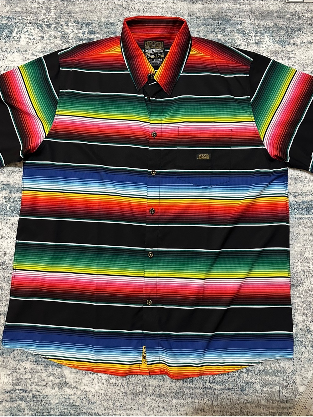 DIXXON Black Short-Sleeve Button-Up with Rainbow Stripes